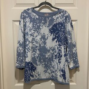 Chico's Blue and White Cotton Sweater Lightweight Soft Stretchy P2P 21 to 23 L